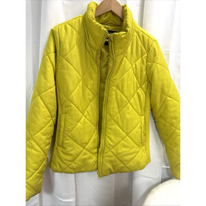NY&C Lemon Yellow Quilted Zip Front Puffer Jacket Size M